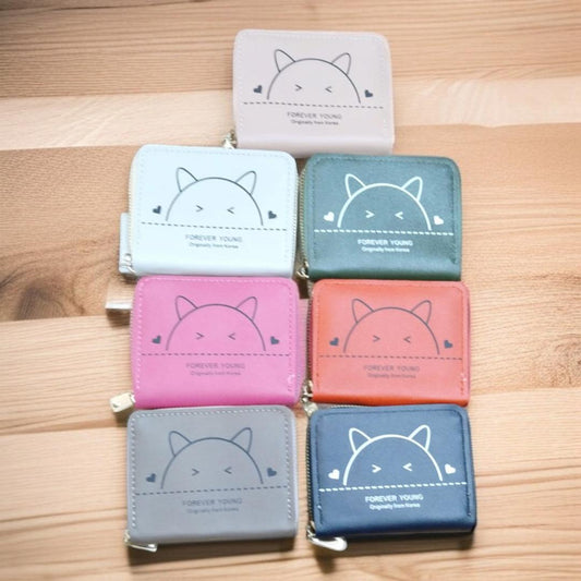 WH -03 | Forever Young Cat Ear Zipper Wallet | Compact & Stylish Card Holder | For Women