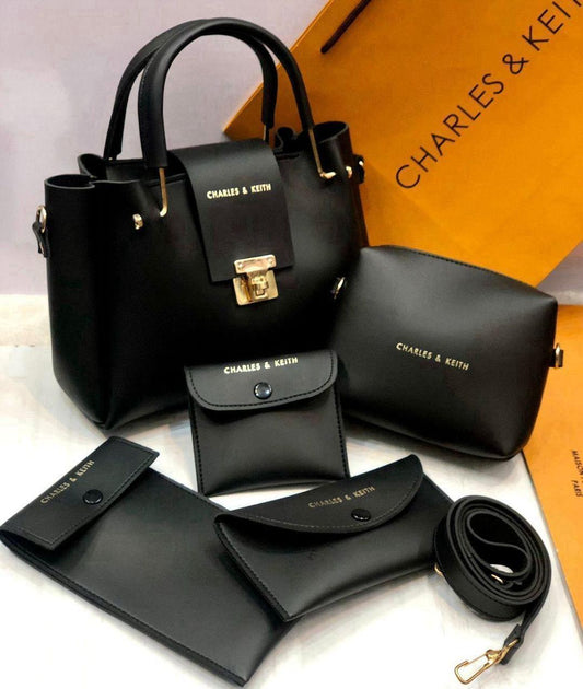 Stylish Women's Faux Leather Hand Bag Set - 5 Pcs