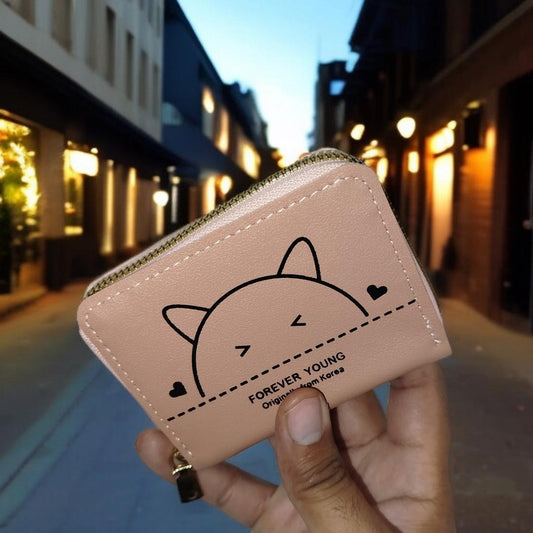 WH -03 | Forever Young Cat Ear Zipper Wallet | Compact & Stylish Card Holder | For Women