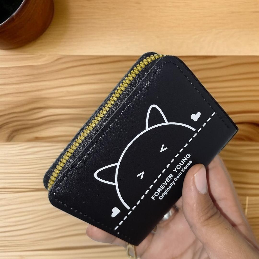 WH -03 | Forever Young Cat Ear Zipper Wallet | Compact & Stylish Card Holder | For Women