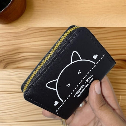 WH -03 | Forever Young Cat Ear Zipper Wallet | Compact & Stylish Card Holder | For Women