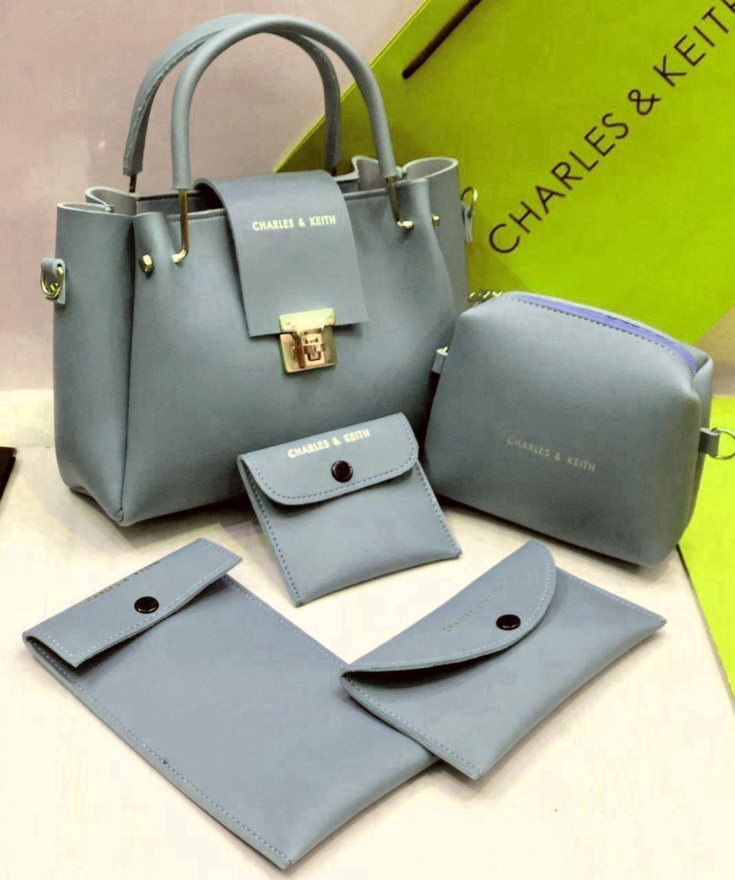 Stylish Women's Faux Leather Hand Bag Set - 5 Pcs