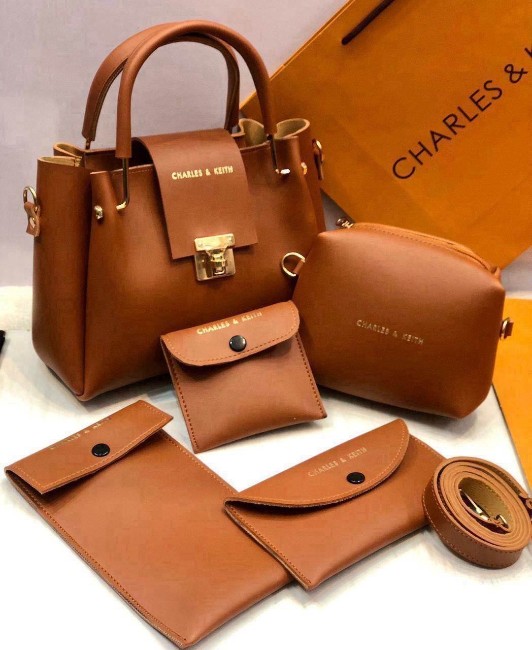 Stylish Women's Faux Leather Hand Bag Set - 5 Pcs