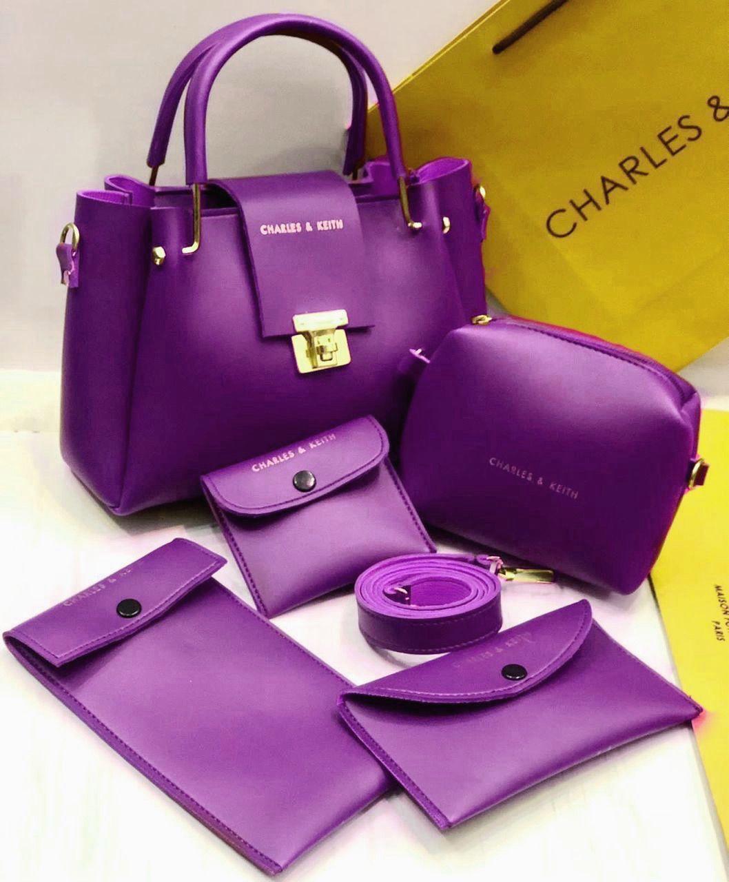 Stylish Women's Faux Leather Hand Bag Set - 5 Pcs