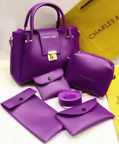 Stylish Women's Faux Leather Hand Bag Set - 5 Pcs