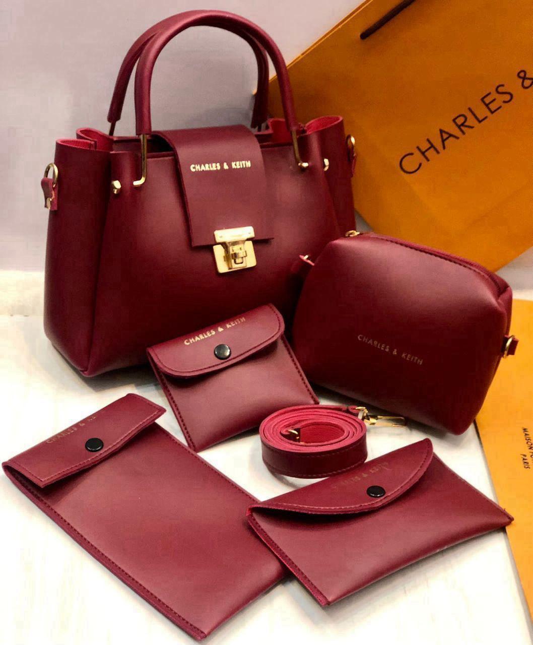 Stylish Women's Faux Leather Hand Bag Set - 5 Pcs