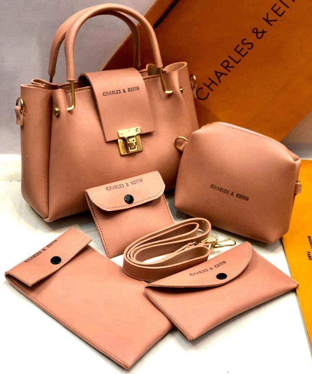 Stylish Women's Faux Leather Hand Bag Set - 5 Pcs